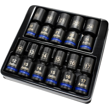 Astro Pneumatic 11pc 1/2 Inch Drive Mid-Length Pinless Universal Impact Sockets - Metric