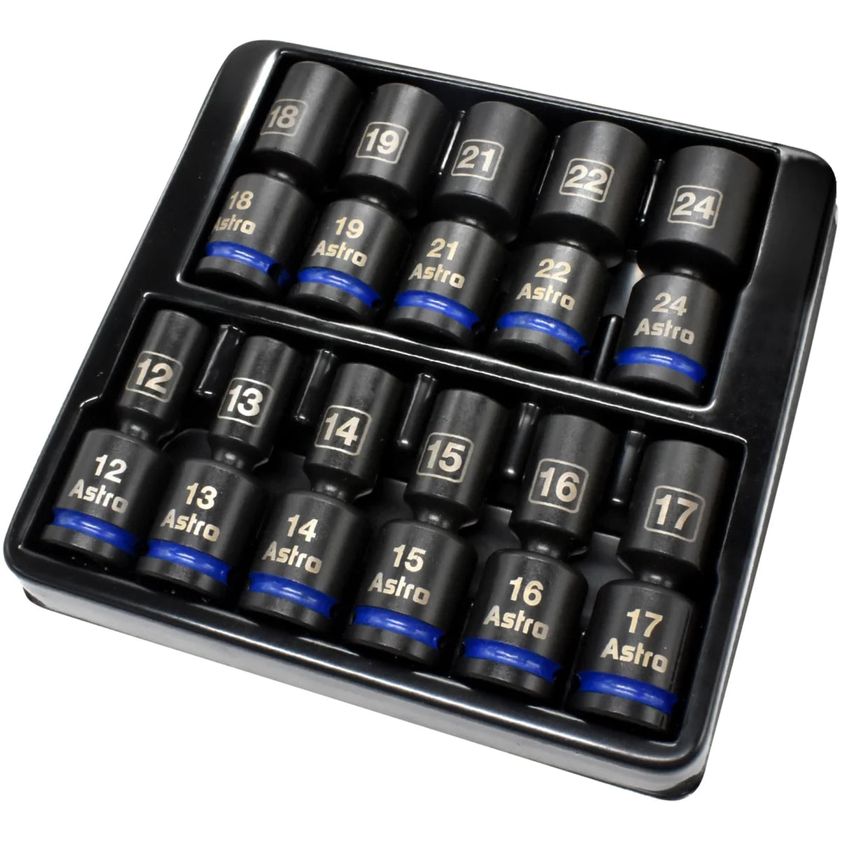 Astro Pneumatic 11pc 1/2 Inch Drive Mid-Length Pinless Universal Impact Sockets - Metric