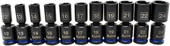 Astro Pneumatic 11pc 1/2 Inch Drive Mid-Length Pinless Universal Impact Sockets - Metric