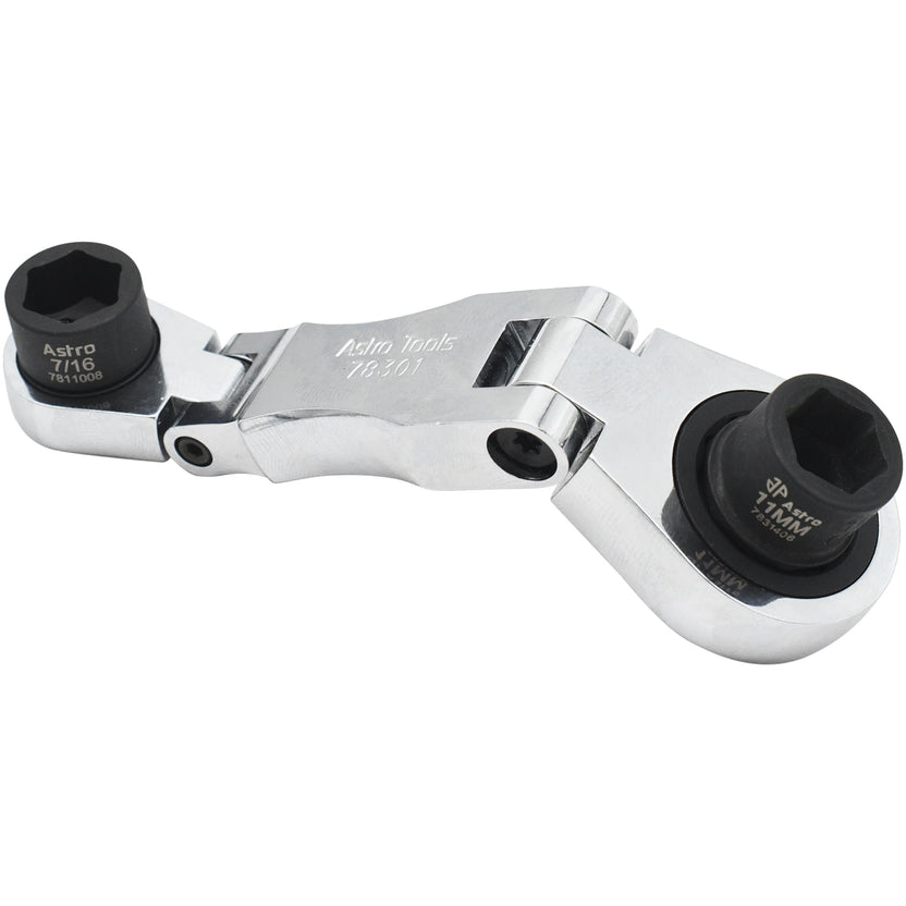 Stubby Ratcheting Flex Head Double Box End Wrench for Nano Sockets Main image