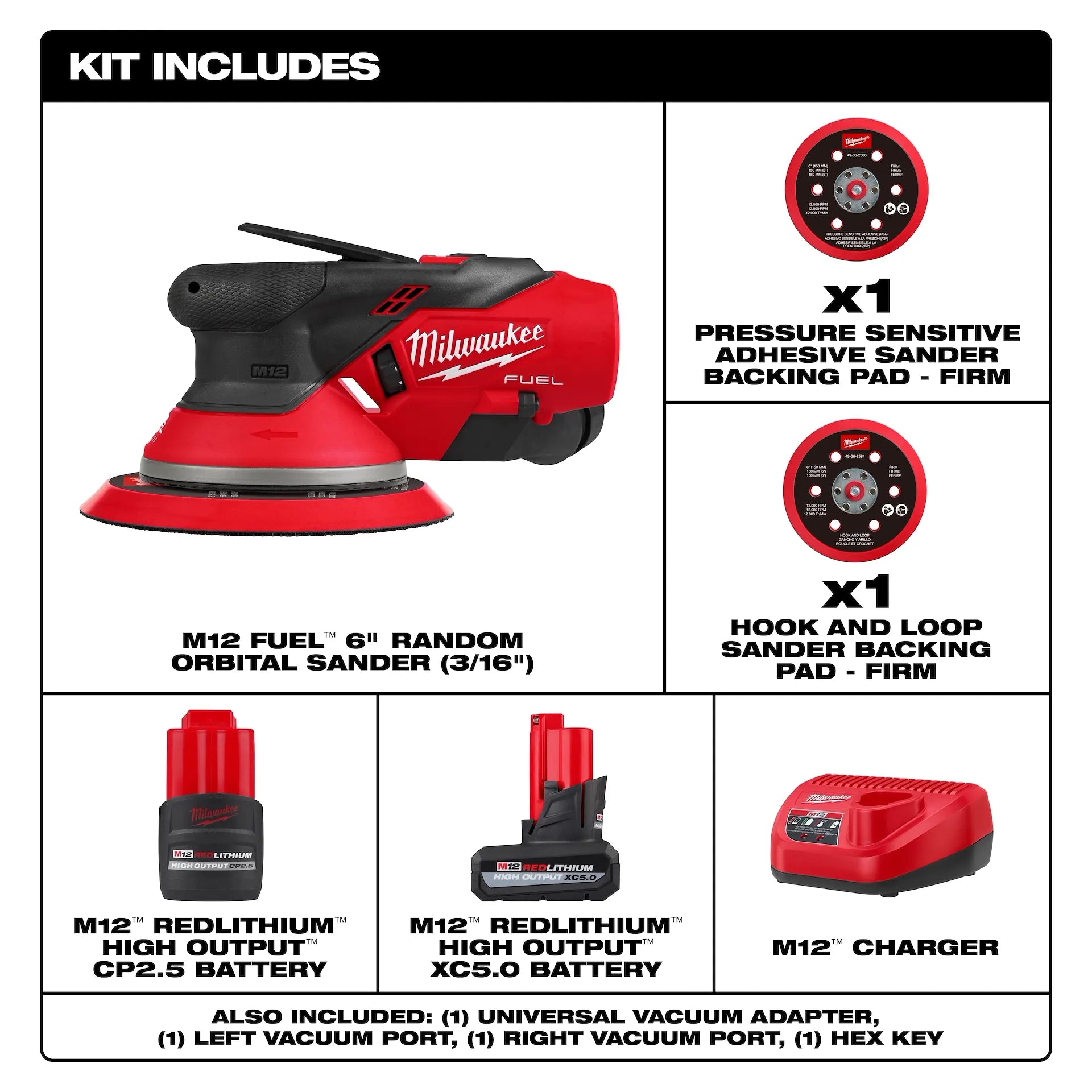 Milwaukee Tool Milwaukee Tool M12 FUEL 12V Lithium-Ion Brushless Cordless 6 Inch Random Orbital Sander 3/32 Inch Kit