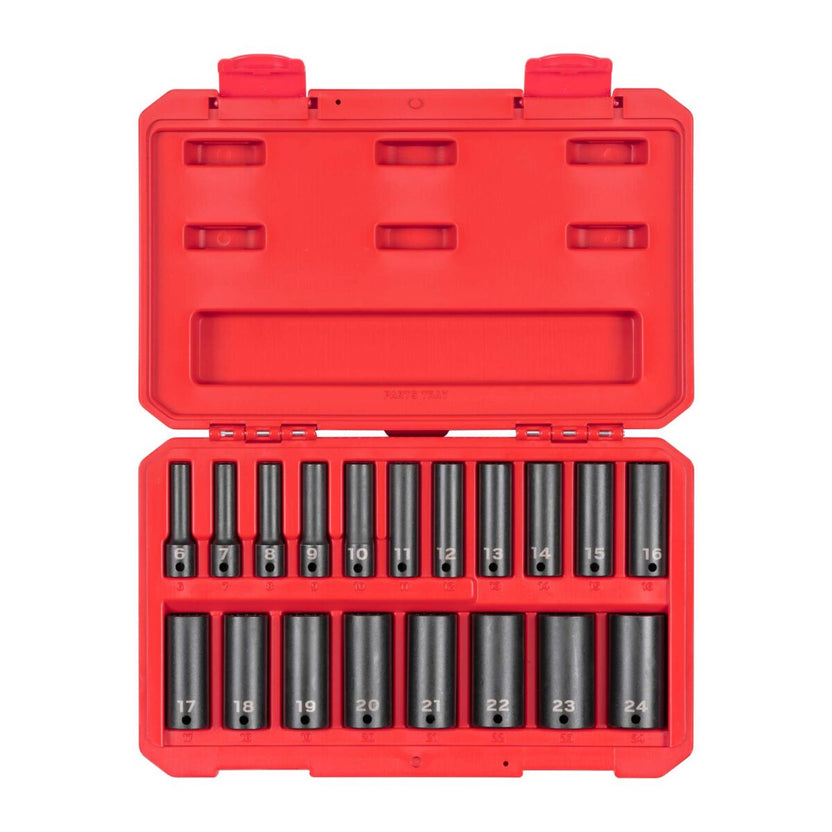 TEKTON 3/8 Inch Drive Deep 12-Point Impact Socket Set with Case, 19-Piece (6-24 mm) | SID91307 Main image