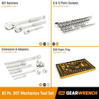 83 Pc. 1/4", 3/8", 1/2" 90-Tooth SAE/Metric Mechanics Tool Set with EVA Foam Tray