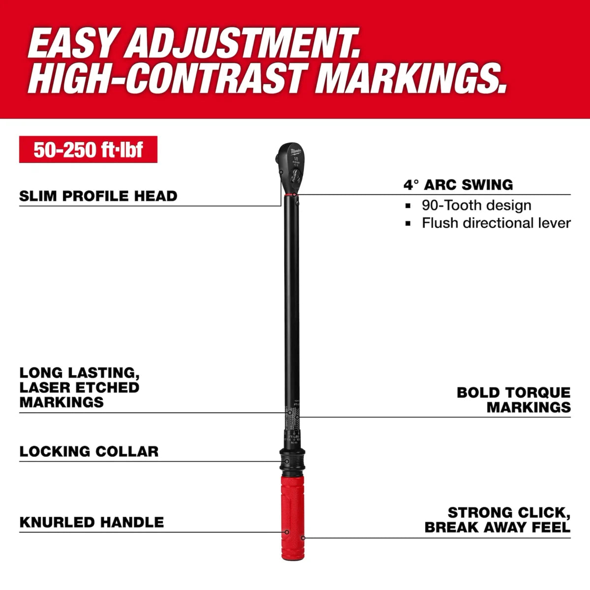 PREORDER: Milwaukee Tool 1/2 Inch Drive Click Torque Wrench 50-250 ft-lbf