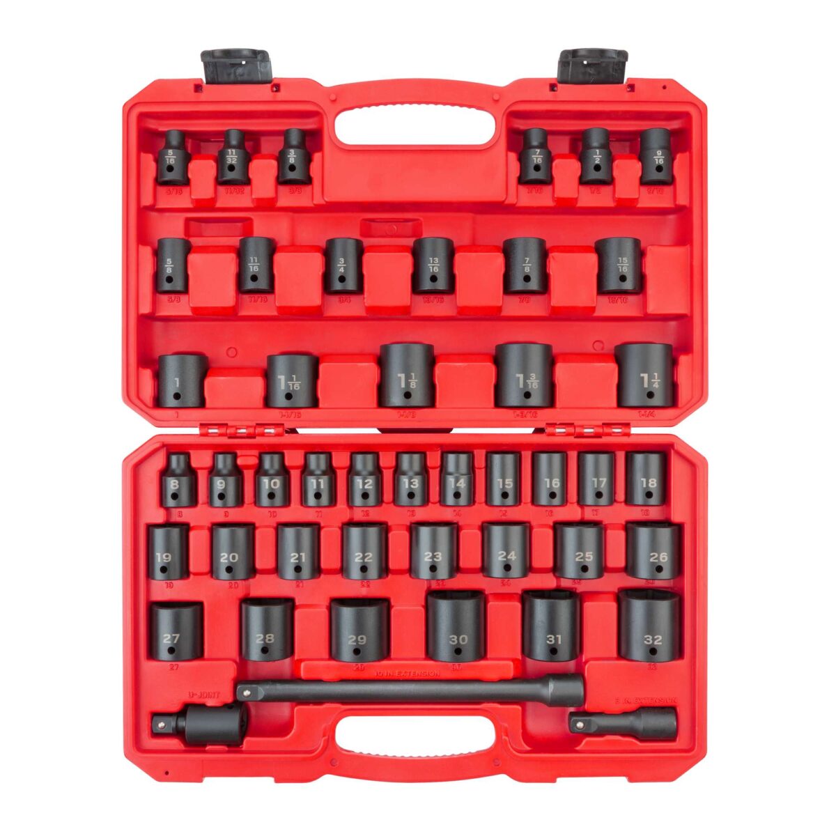 TEKTON 1/2 Inch Drive 6-Point Impact Socket Set with Case, 45-Piece (5/16 - 1-1/4 in., 8-32 mm) | SID92403
