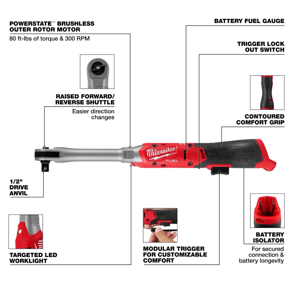 PREORDER: M12 FUEL™ 1/2" Extended Reach Ratchet