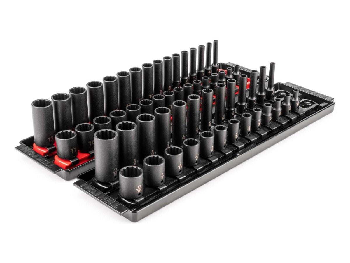 TEKTON 1/4 Inch Drive 12-Point Impact Socket Set with Rails and Trays, 58-Piece (5/32-11/16 in., 4-17 mm) | SID90205 Main image