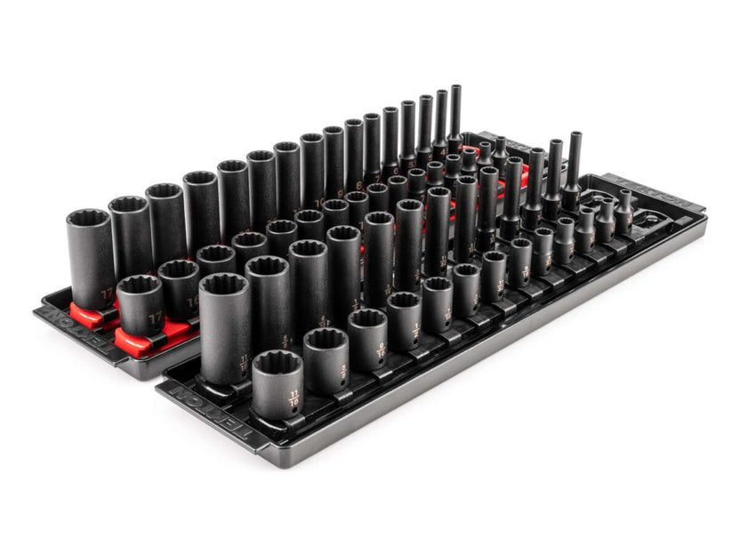 TEKTON 1/4 Inch Drive 12-Point Impact Socket Set with Rails and Trays, 58-Piece (5/32-11/16 in., 4-17 mm) | SID90205 Main image