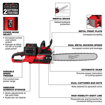 Milwaukee Tool M18 FUEL 20 Inch Dual Battery Chainsaw Kit