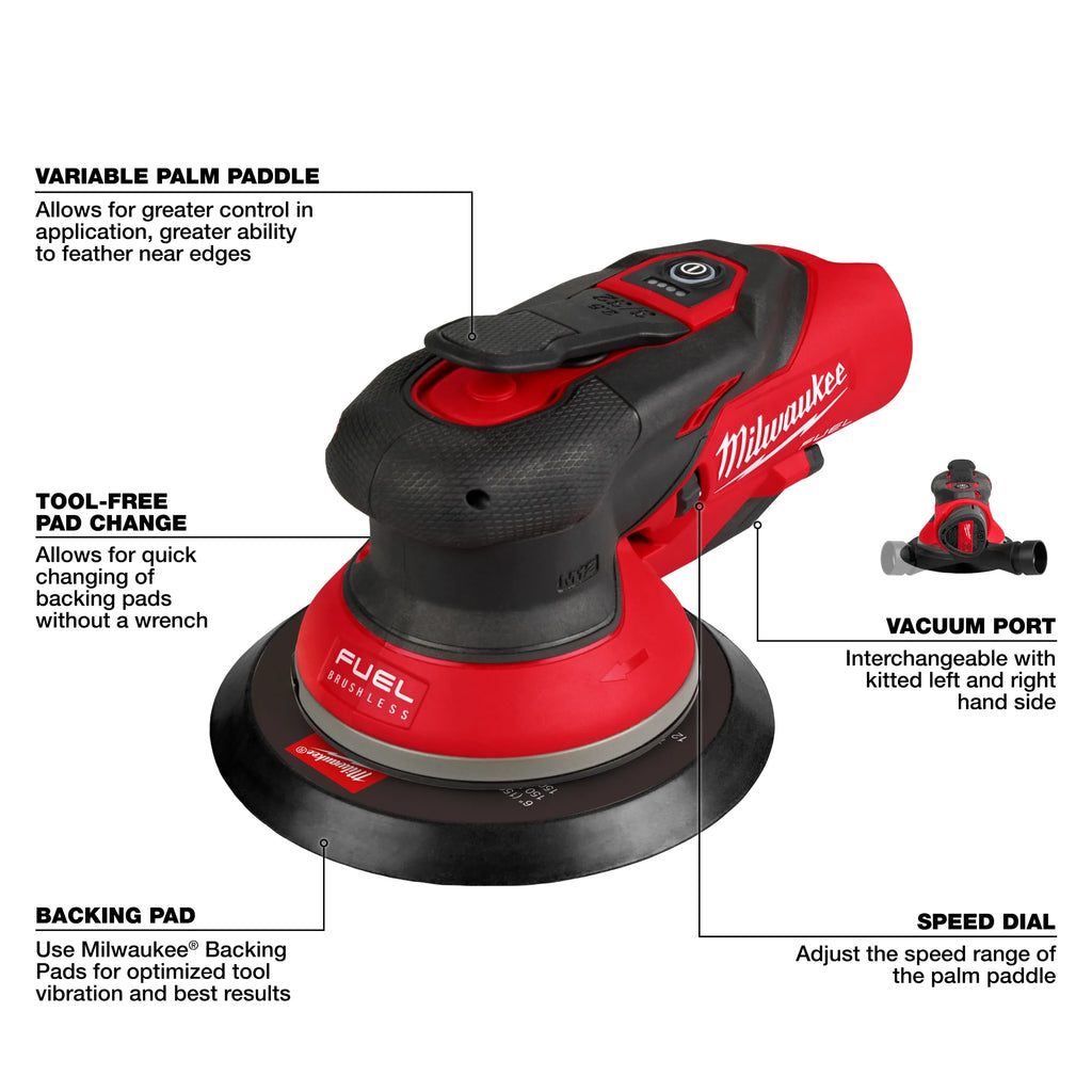 Milwaukee Tool Milwaukee Tool M12 FUEL 12V Lithium-Ion Brushless Cordless 6 Inch Random Orbital Sander 3/32 Inch Kit