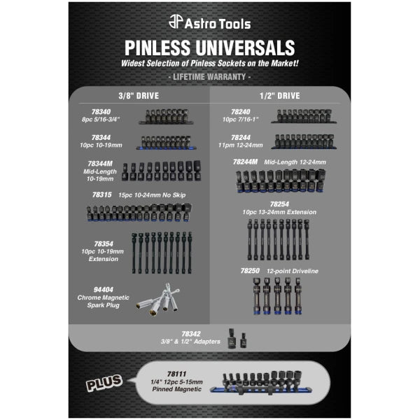 3/8″ Drive Mid-Length Pinless Universal Impact Sockets – Metric
