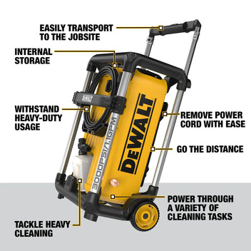 DeWalt 3000 Max PSI* 1.1 GPM 15 AMP Brushless Jobsite Electric Cold Water Pressure Washer w/ FREE 12 in. Rotating Driveway and Sidewalk Surface Cleaner Pressure Washer Attachment