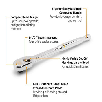 GEARWRENCH 4 Piece 1/4 Inch, 3/8 Inch, and 1/2 Inch Drive 120XP Full Polish Flex Handle Teardrop Ratchet Set