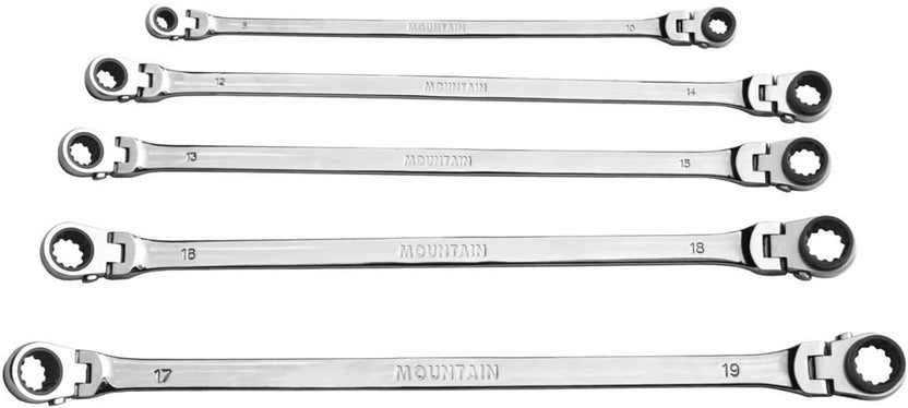 Mountain 5-Piece Metric Double Box Universal Spline Reversible Ratcheting Wrench Set; 8 mm - 19mm Main image