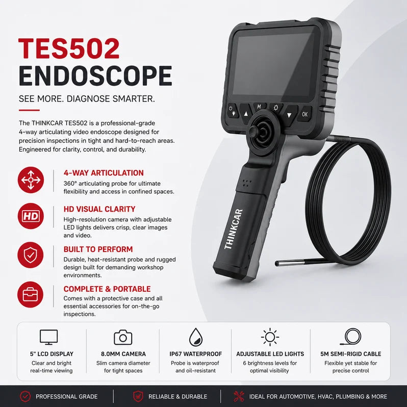 PREORDER: Thinkcar ES502 4-Way Articulating Video Endoscope - 5" HD Inspection Camera Secondary image