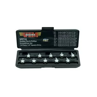 10 Piece 1/4" Square Drive Stubby Flat and Phillips Drive Set Main image