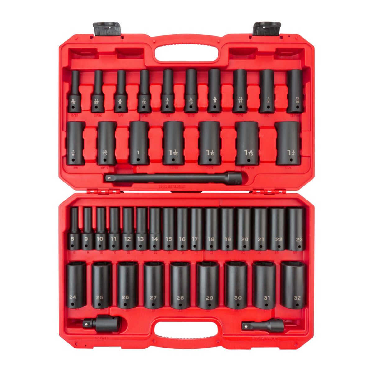 TEKTON 1/2 Inch Drive Deep 6-Point Impact Socket Set with Case, 45-Piece (5/16 - 1-1/4 in., 8-32 mm) | SID92404 Main image