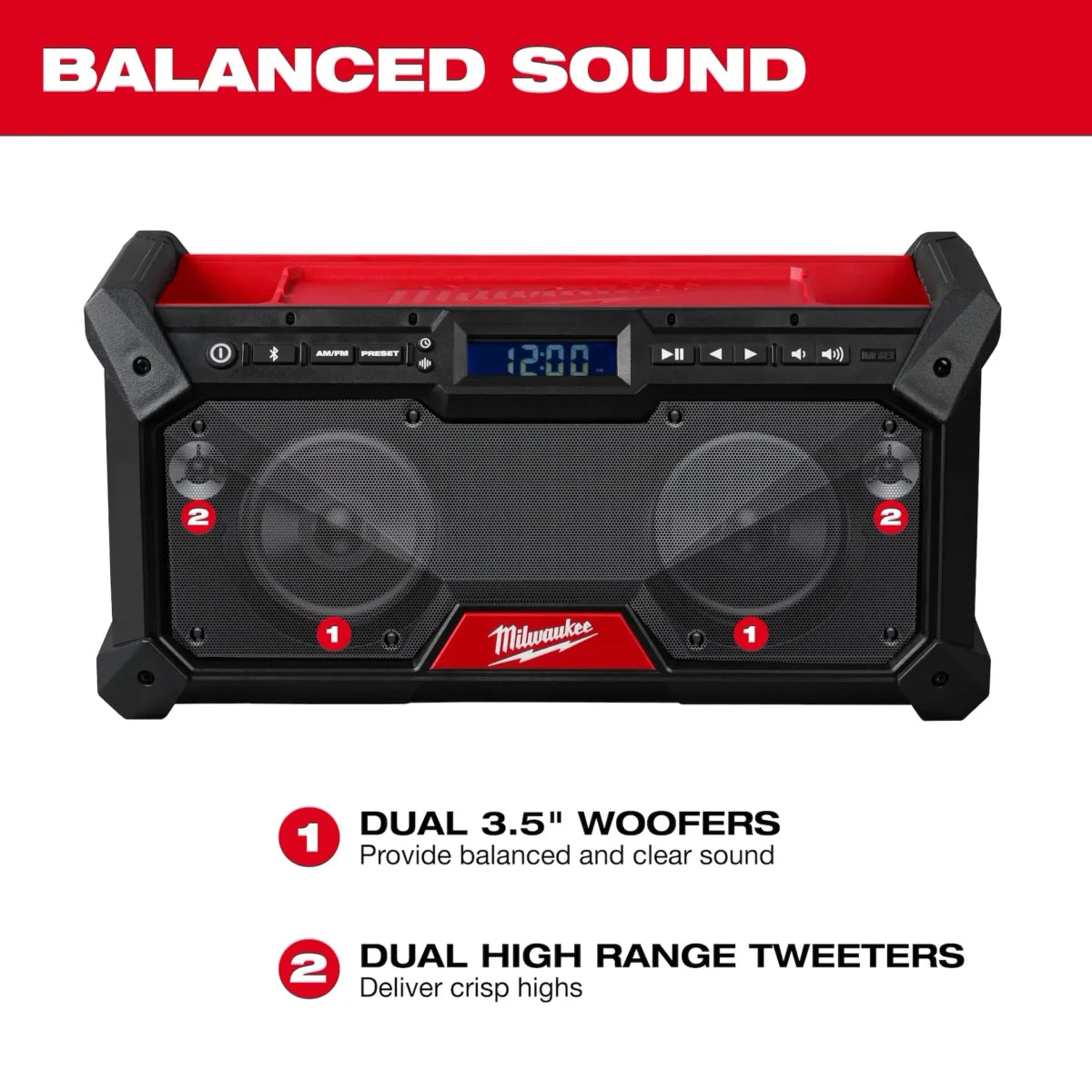 Milwaukee Tool M18 Bluetooth Jobsite Radio w/ 2 Pack of XC5.0 Batteries
