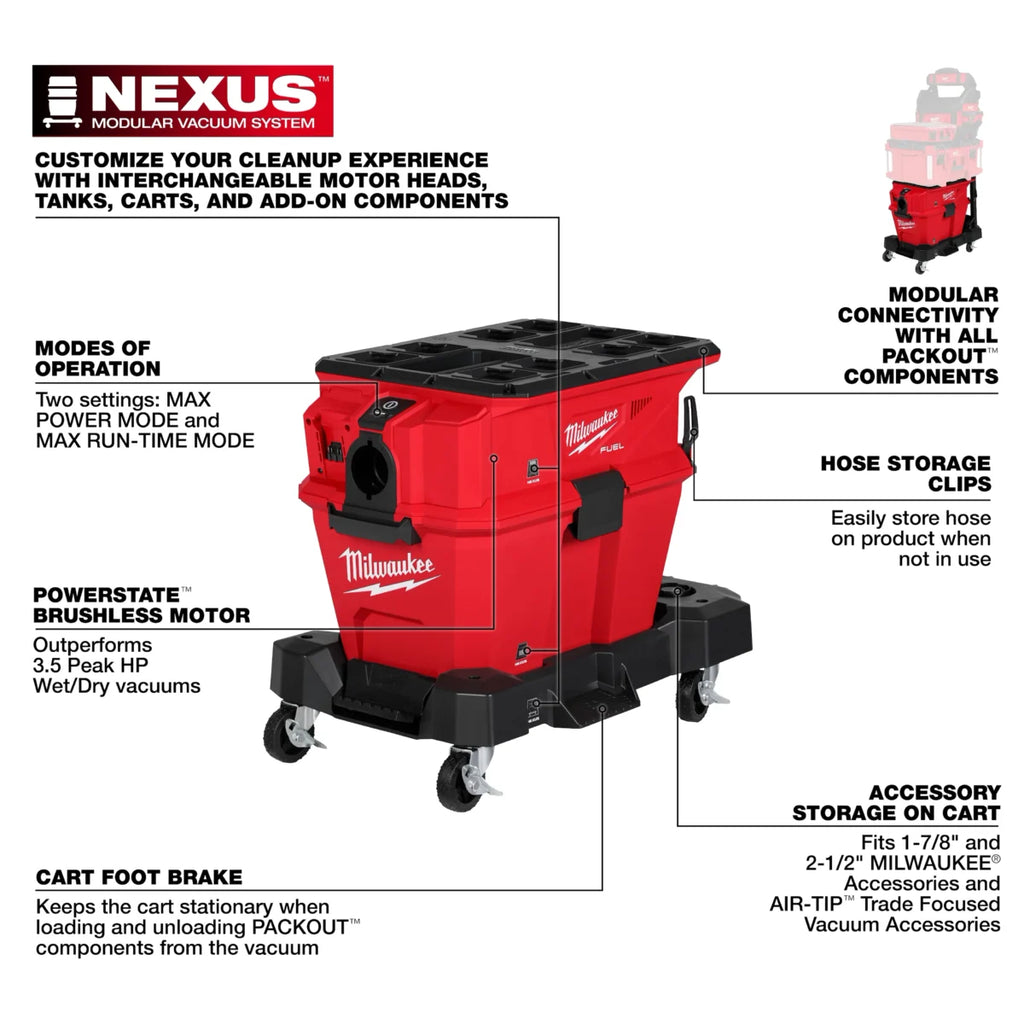 Milwaukee Tool M18 FUEL NEXUS 6 Gallon Wet/Dry Vacuum w/ PACKOUT Compatibility w/ FREE Batt