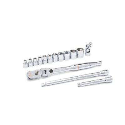 15 Piece 1/4" Drive 120XP Locking Flex Head Ratchet and 6 Point Metric Stubby Socket Mechanics Tool Set Main image