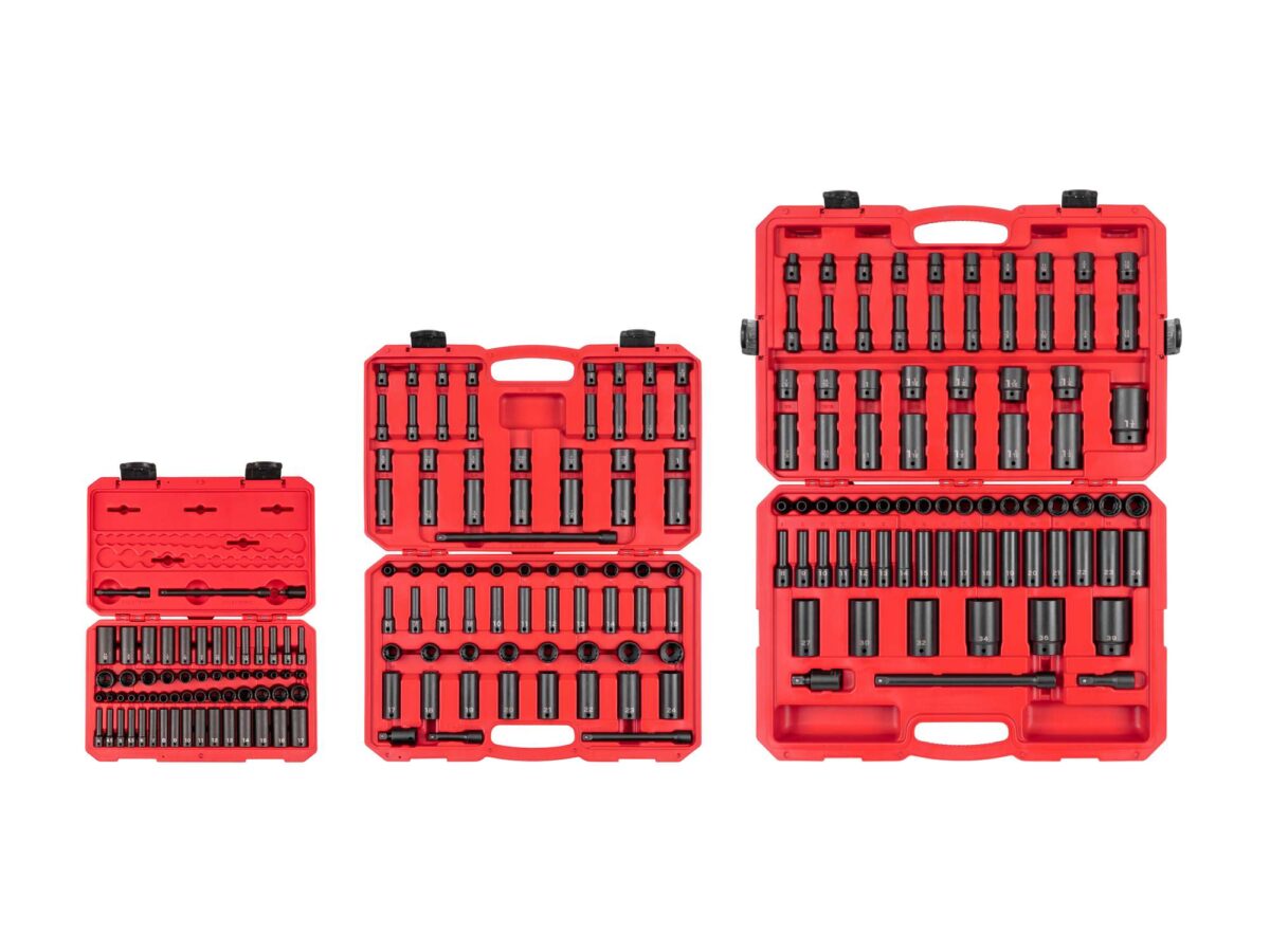 TEKTON 1/4, 3/8, 1/2 Inch Drive 12-Point Impact Socket Set with Cases, 211-Piece (5/32 - 1-1/2 in., 4 - 39 mm) | SID99404