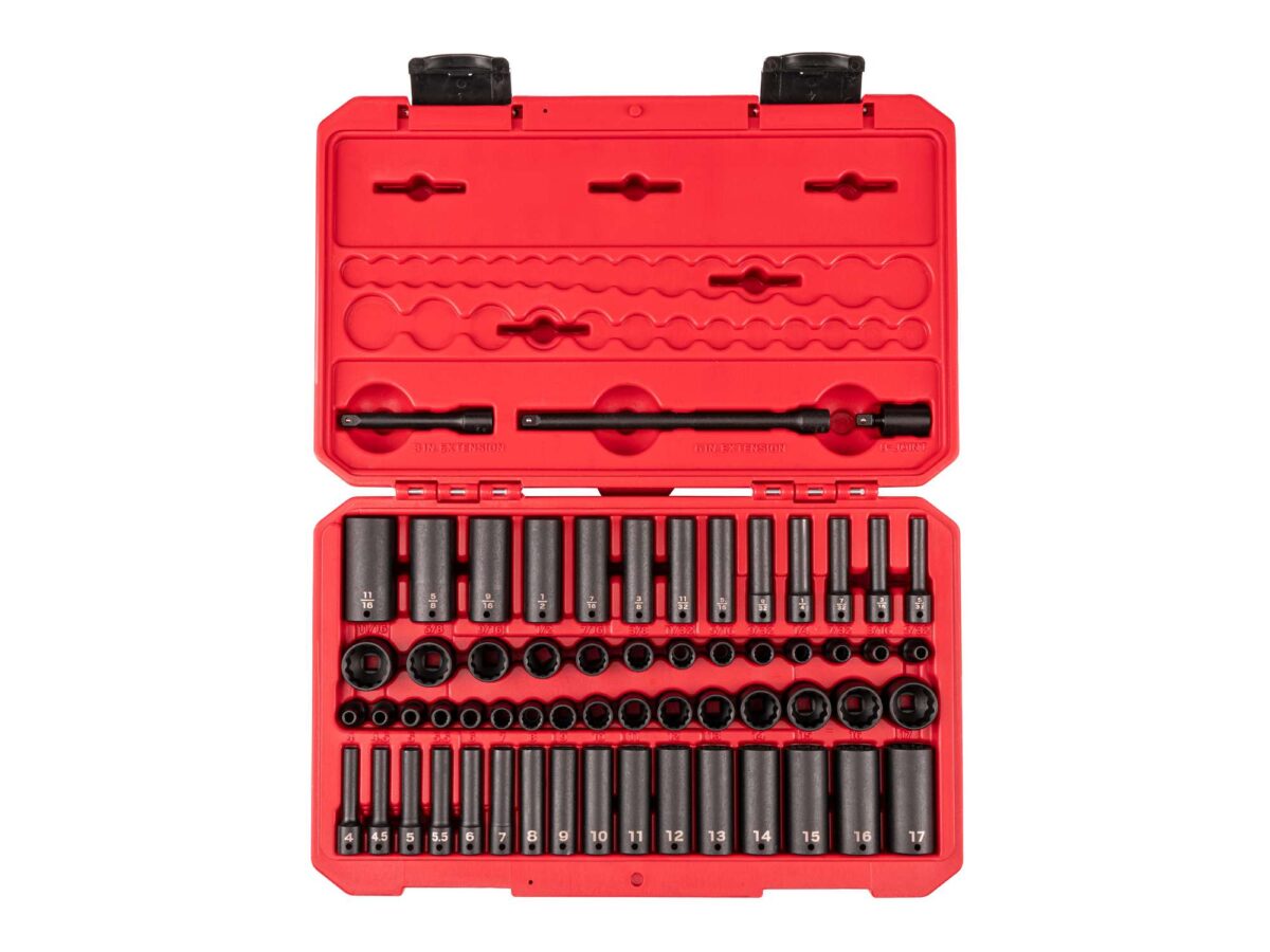 TEKTON 1/4 Inch Drive 12-Point Impact Socket Set with Case, 61-Piece (5/32-11/16 in., 4-17 mm) | SID90406