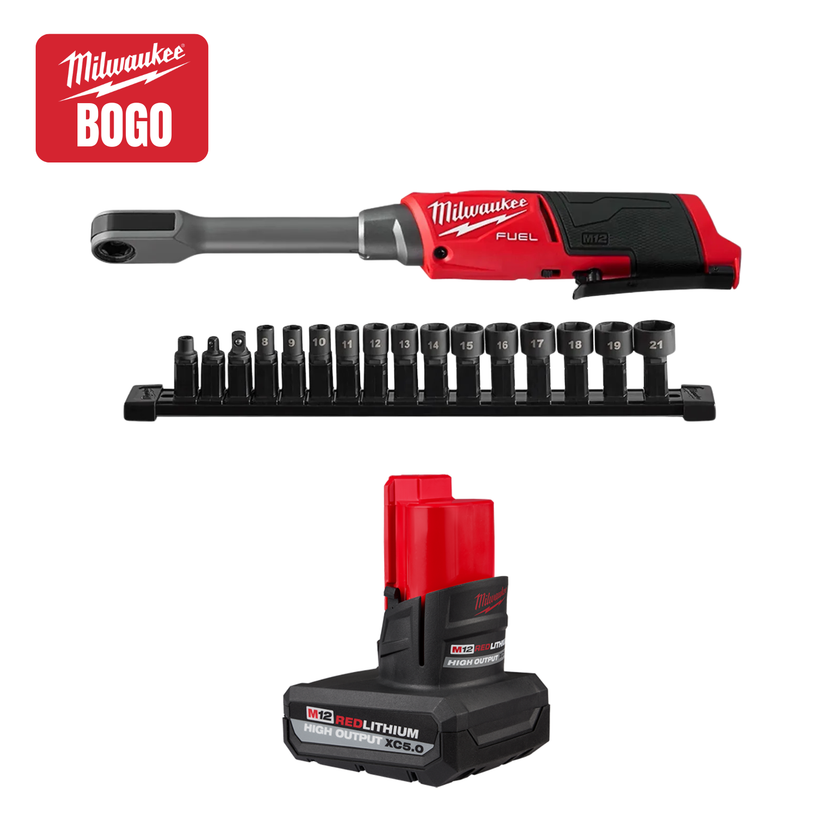 Milwaukee M12 Insider Pass-Thru Ratchet BARE TOOL w/ 5.0 High Output Battery Main image