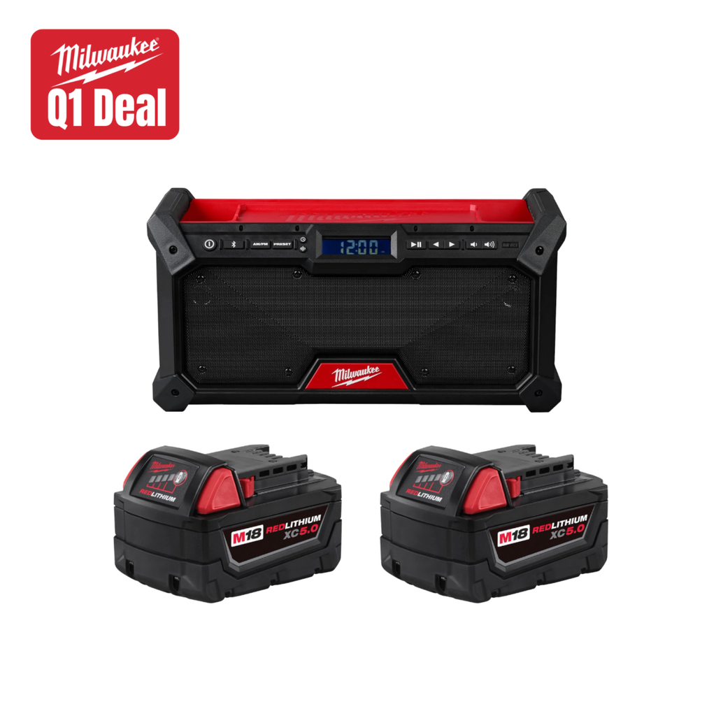 Milwaukee Tool M18 Bluetooth Jobsite Radio w/ 2 Pack of XC5.0 Batteries