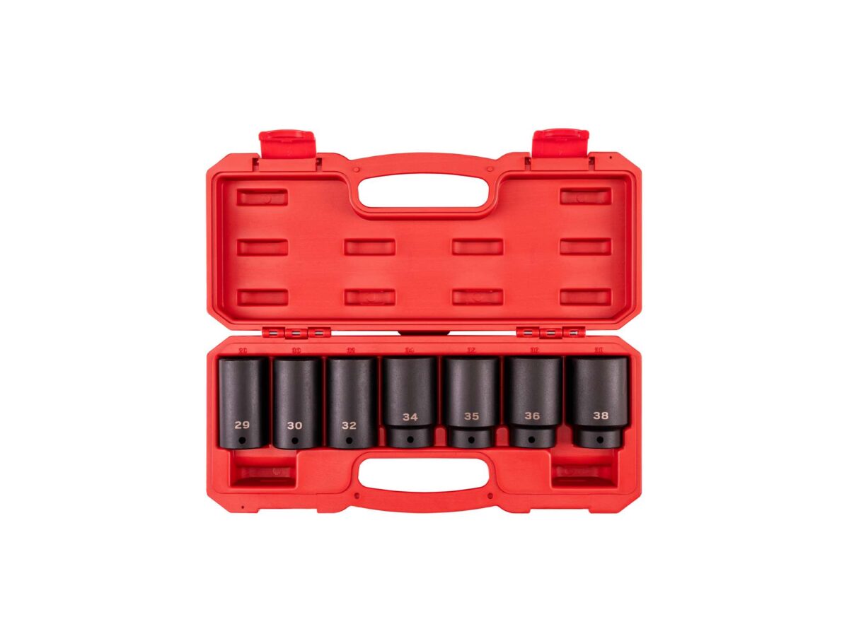 TEKTON 1/2 Inch Drive Deep 6-Point Axle Nut Impact Socket Set with Case, 7-Piece (29-38 mm) | SID92340