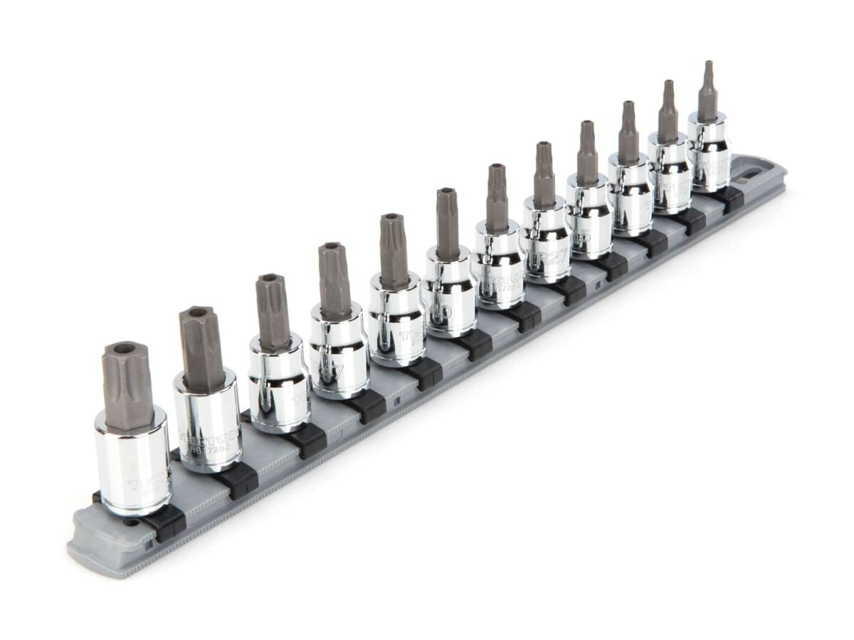 TEKTON 3/8 Inch Drive Tamper-Resistant Torx Bit Socket Set with Rail, 12-Piece (TR10-TR60) | SHB91104