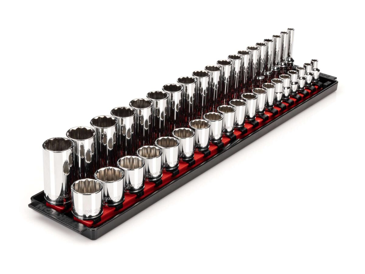 TEKTON 3/8 Inch Drive 12-Point Socket Set with Rails and Tray, 38-Piece (6-24 mm) | SHD91212 Main image