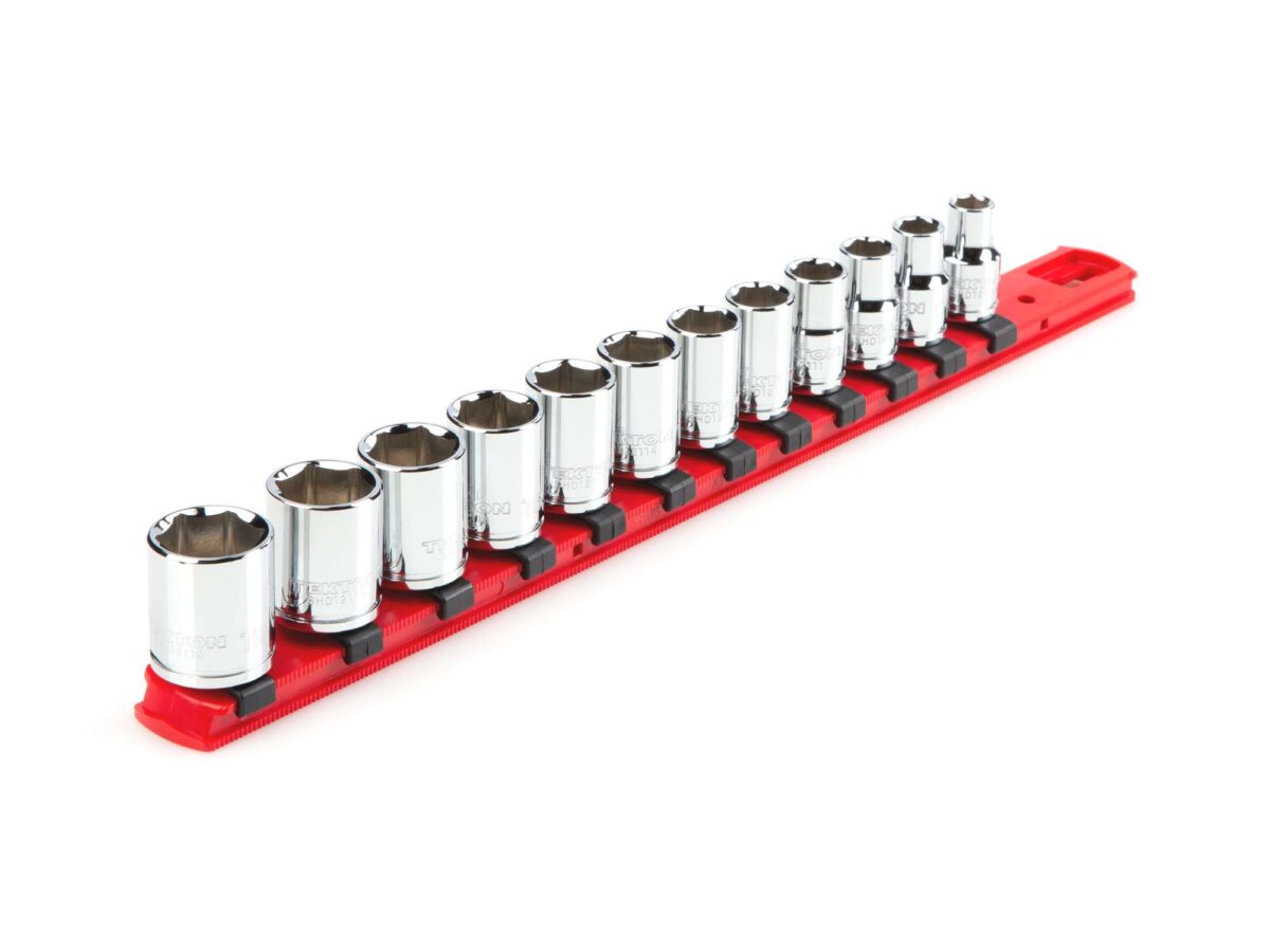 TEKTON 3/8 Inch Drive 6-Point Socket Set with Rail, 12-Piece (8-19 mm) | SHD91102 Main image