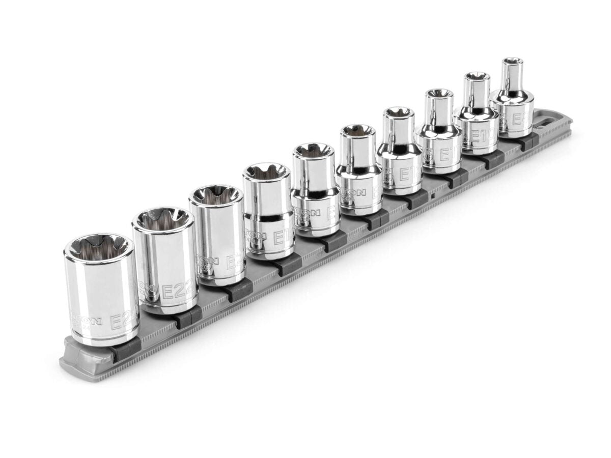 TEKTON 1/2 Inch Drive External Star Socket Set with Rail, 10-Piece (E8-E24) | SHD92117 Main image