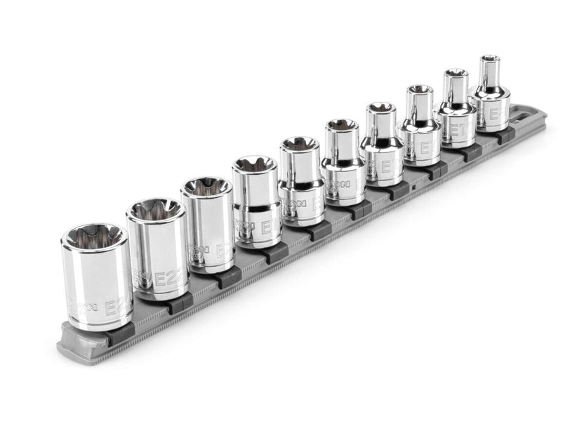 TEKTON 1/2 Inch Drive External Star Socket Set with Rail, 10-Piece (E8-E24) | SHD92117 Main image