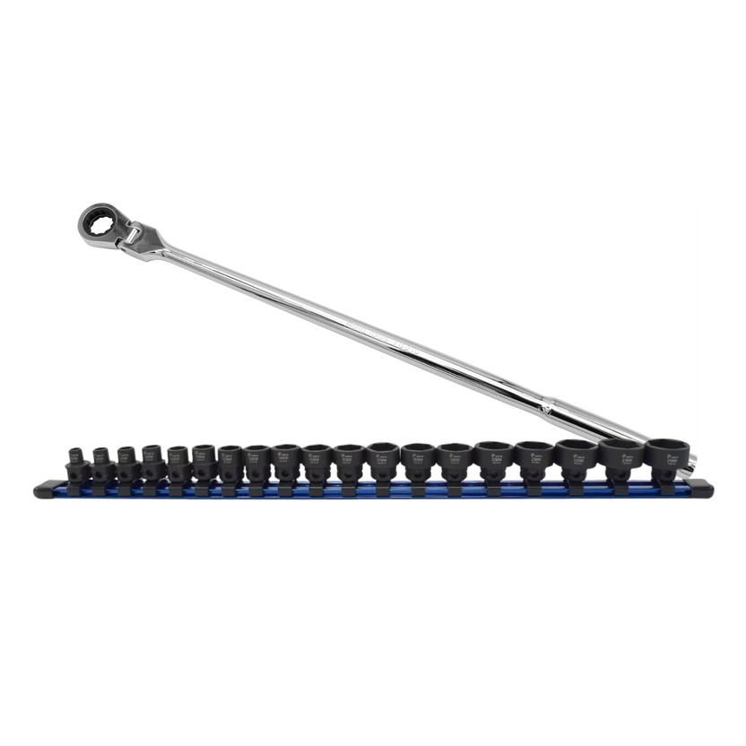 Astro Pneumatic 19pc 3/8" Drive Low Profile Nano Impact Socket 6-24mm w/ 18" 3/8" Drive Nano Ratchet Main image