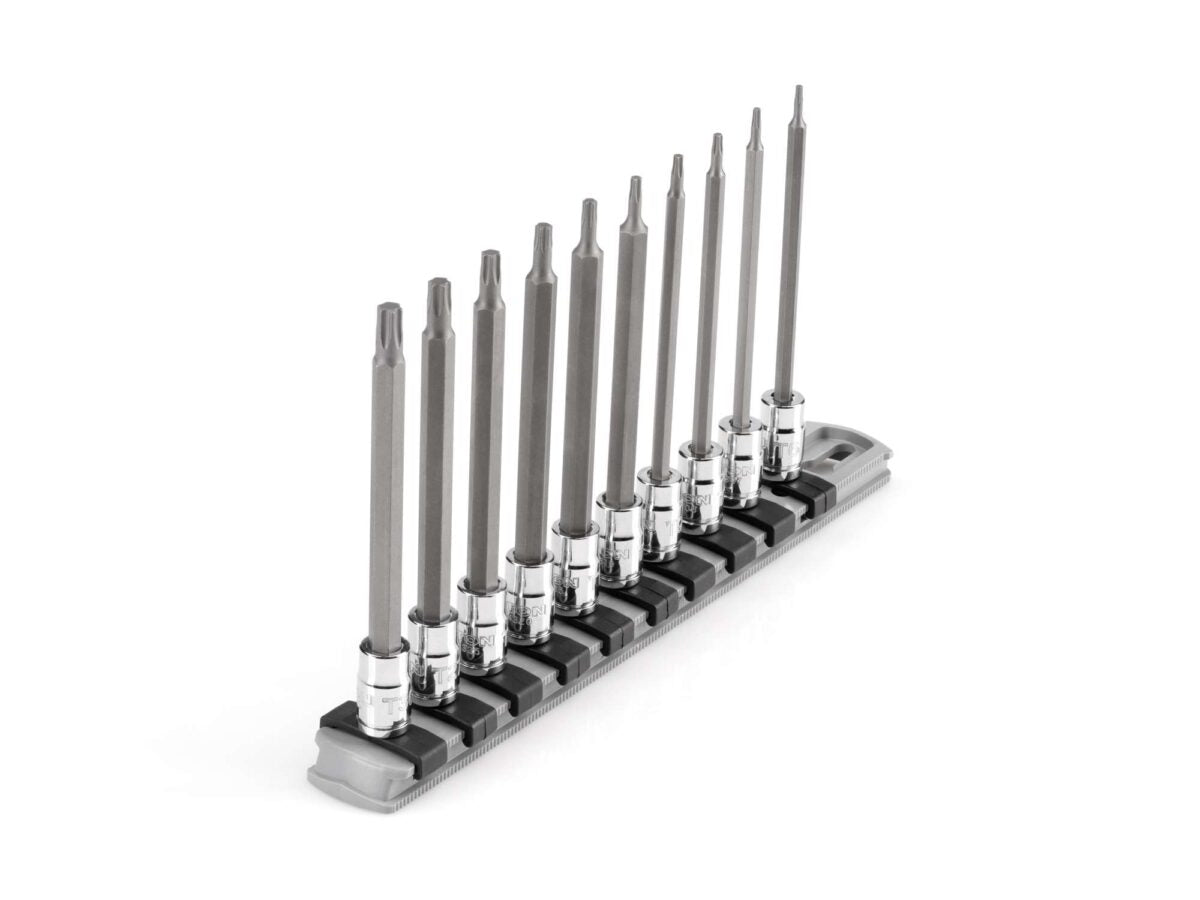 TEKTON 1/4 Inch Drive Long Torx Bit Socket Set with Rail, 10-Piece (T6-T30) | SHB90109
