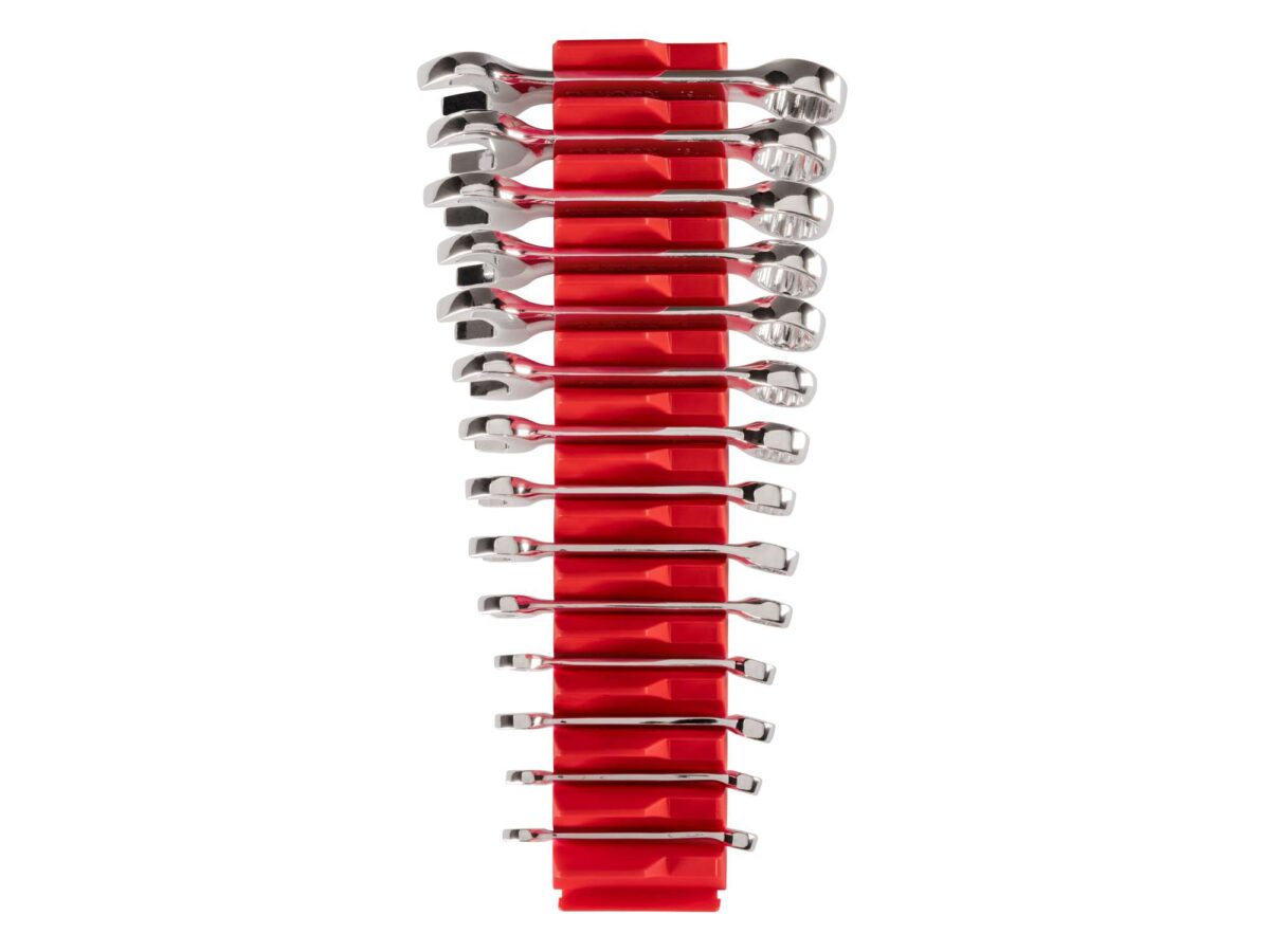 TEKTON Stubby Combination Wrench Set with Modular Organizers, 14-Piece (6-19 mm) | WCB95402