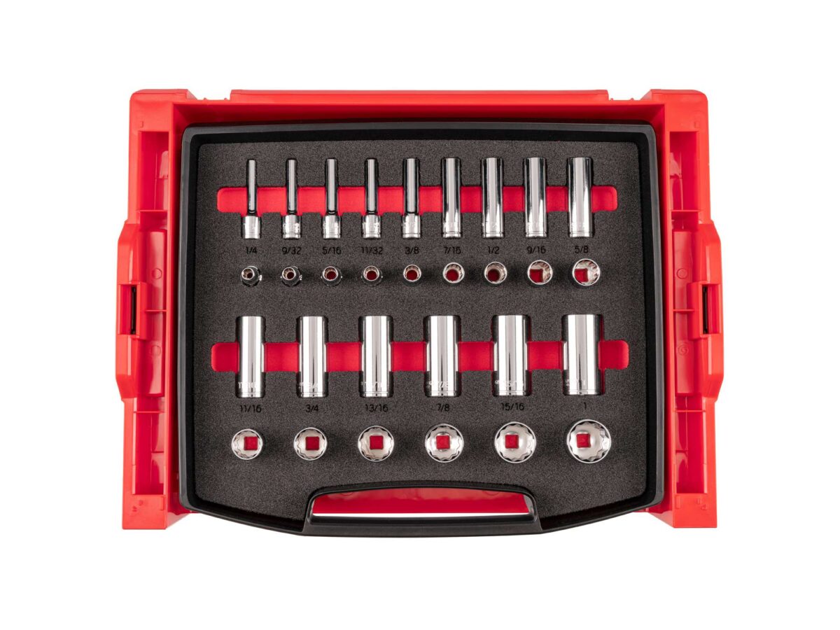 TEKTON 3/8 Inch Drive 12-Point Socket Set with Open Top Drawer and Rack, 30-Piece (1/4-1 in.) | OLB94306 Main image