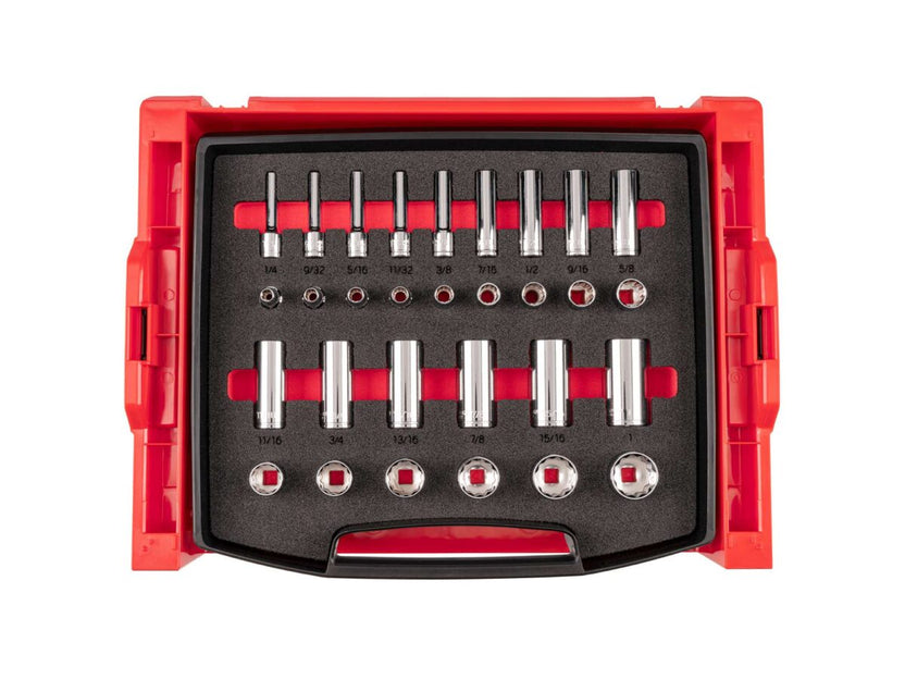 TEKTON 3/8 Inch Drive 12-Point Socket Set with Open Top Drawer and Rack, 30-Piece (1/4-1 in.) | OLB94306 Main image