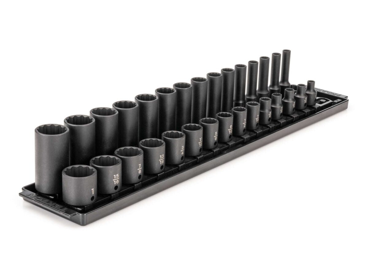 TEKTON 3/8 Inch Drive 12-Point Impact Socket Set with Rails and Tray, 30-Piece (1/4-1 in.) | SID91214 Main image