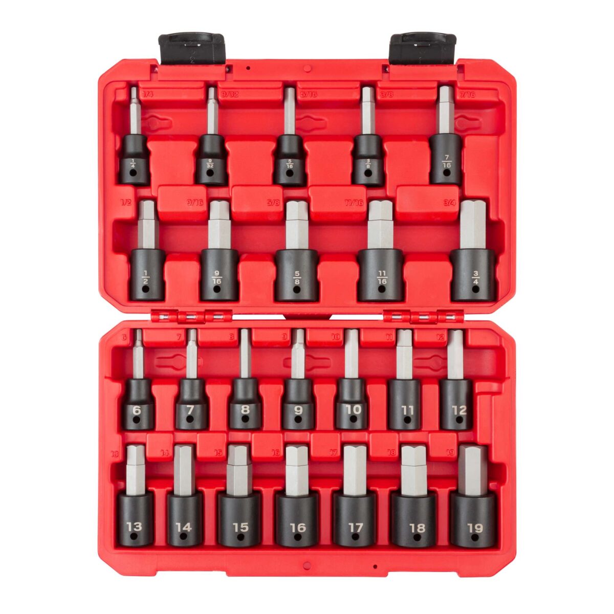 TEKTON 1/2 Inch Drive Hex Impact Bit Socket Set with Case, 24-Piece (1/4-3/4 in., 6-19 mm) | SIB92311