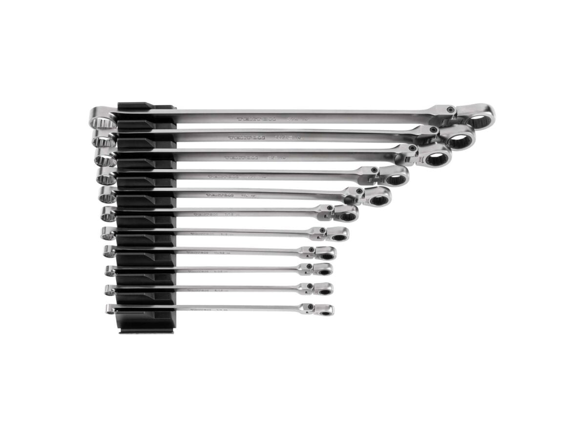 TEKTON Long Fixed/Flex Head 12-Point Ratcheting Box End Wrench Set with Modular Organizers, 11-Piece (1/4-3/4 in.) | WRB95301