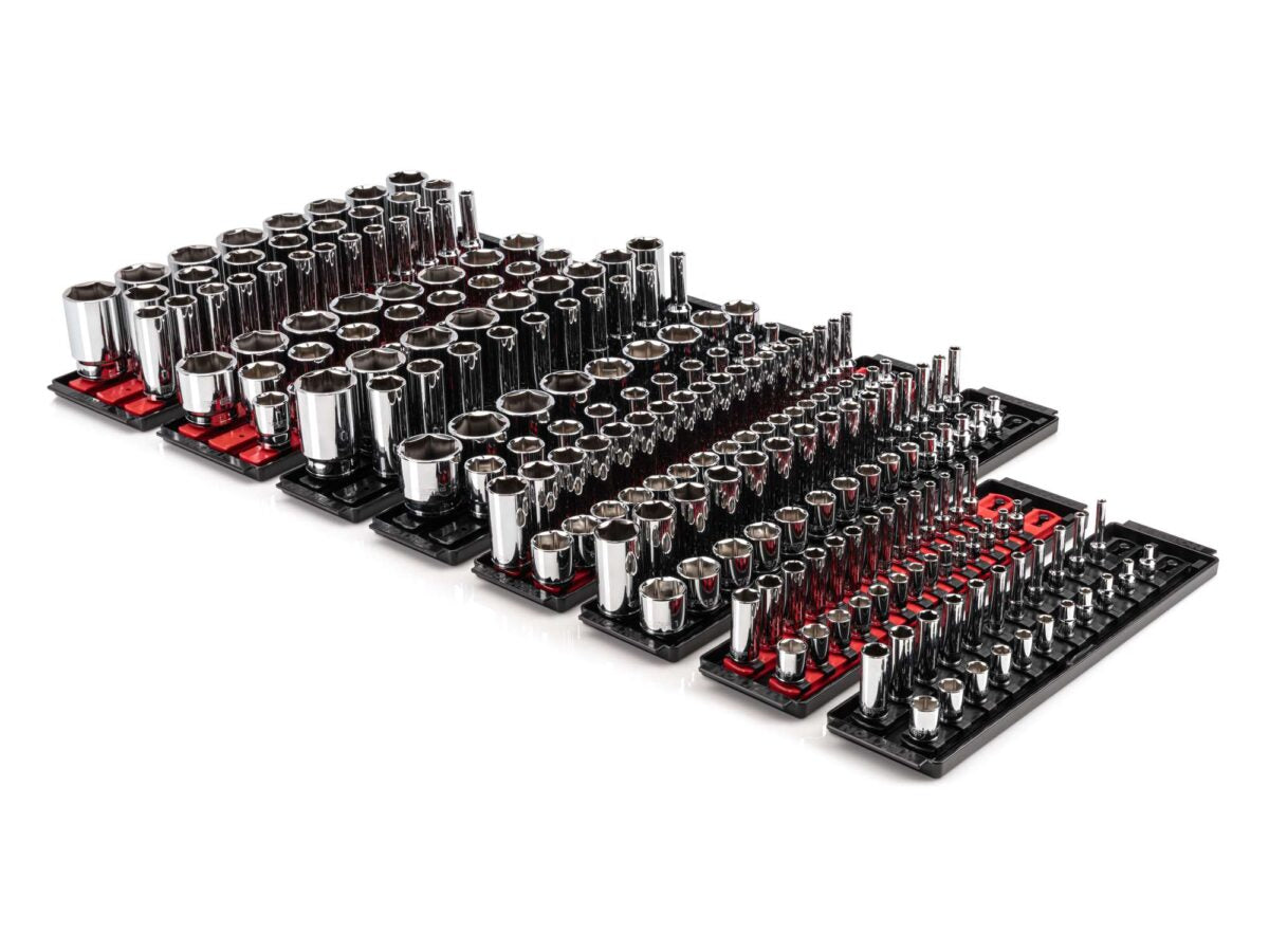 TEKTON 1/4, 3/8, 1/2 Inch Drive 6-Point Socket Set with Rails and Trays (214-Piece) | SHD99202 Main image