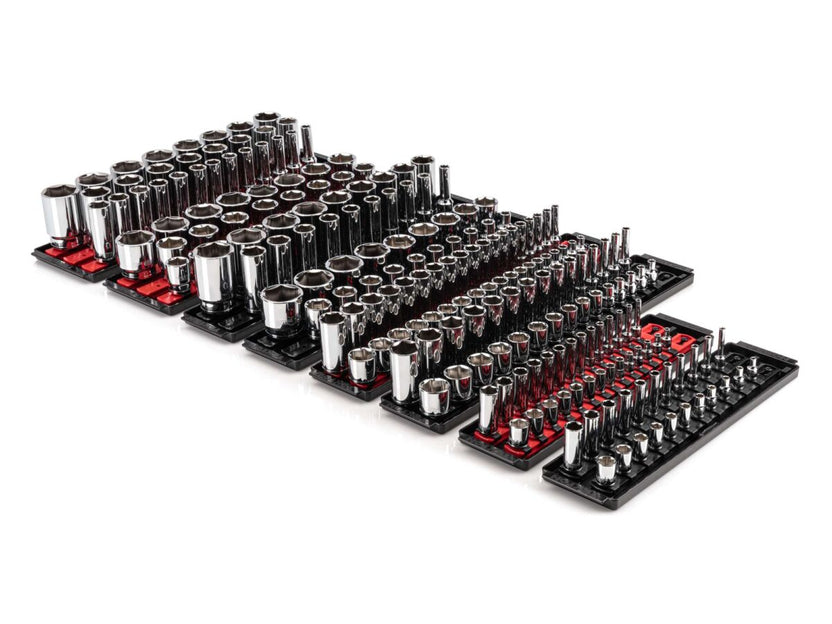 TEKTON 1/4, 3/8, 1/2 Inch Drive 6-Point Socket Set with Rails and Trays (214-Piece) | SHD99202 Main image