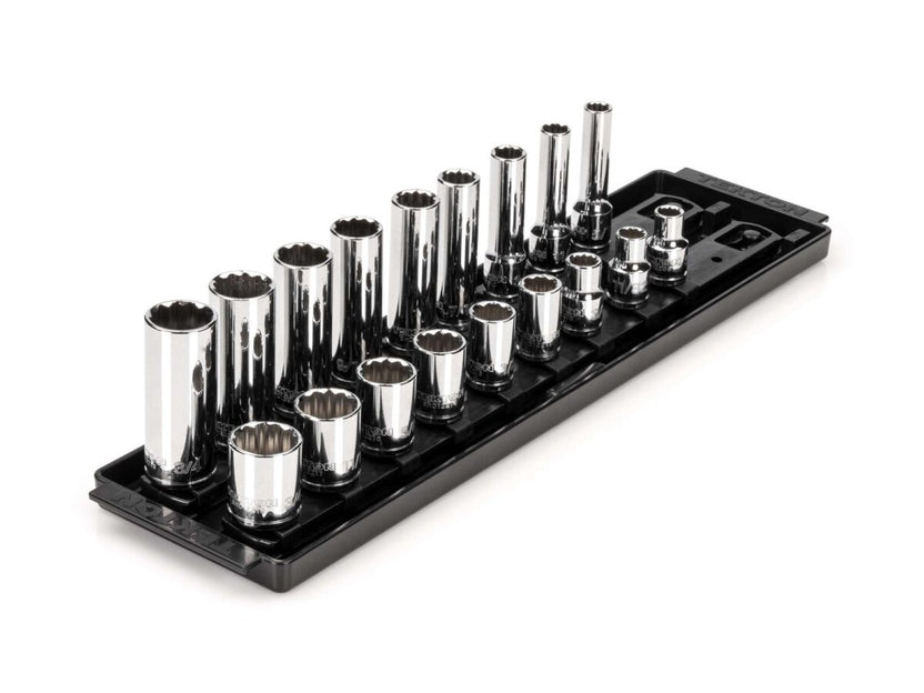 TEKTON 3/8 Inch Drive 12-Point Socket Set with Rails and Tray, 18-Piece (5/16-3/4 in.) | SHD91214 Main image