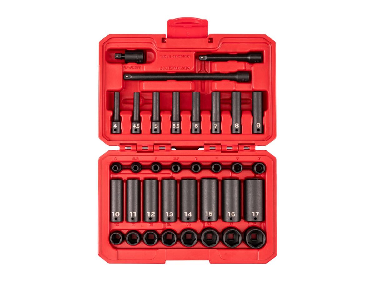 TEKTON 1/4 Inch Drive 6-Point Impact Socket Set with Case, 35-Piece (4-17 mm) | SID90402 Main image