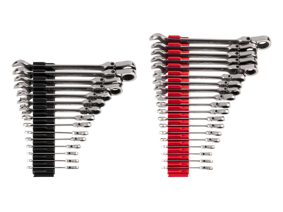 TEKTON Flex Head 12-Point Ratcheting Combination Wrench Set with Modular Organizers, 34-Piece (1/4-1 in., 6-24 mm) | WRC95305