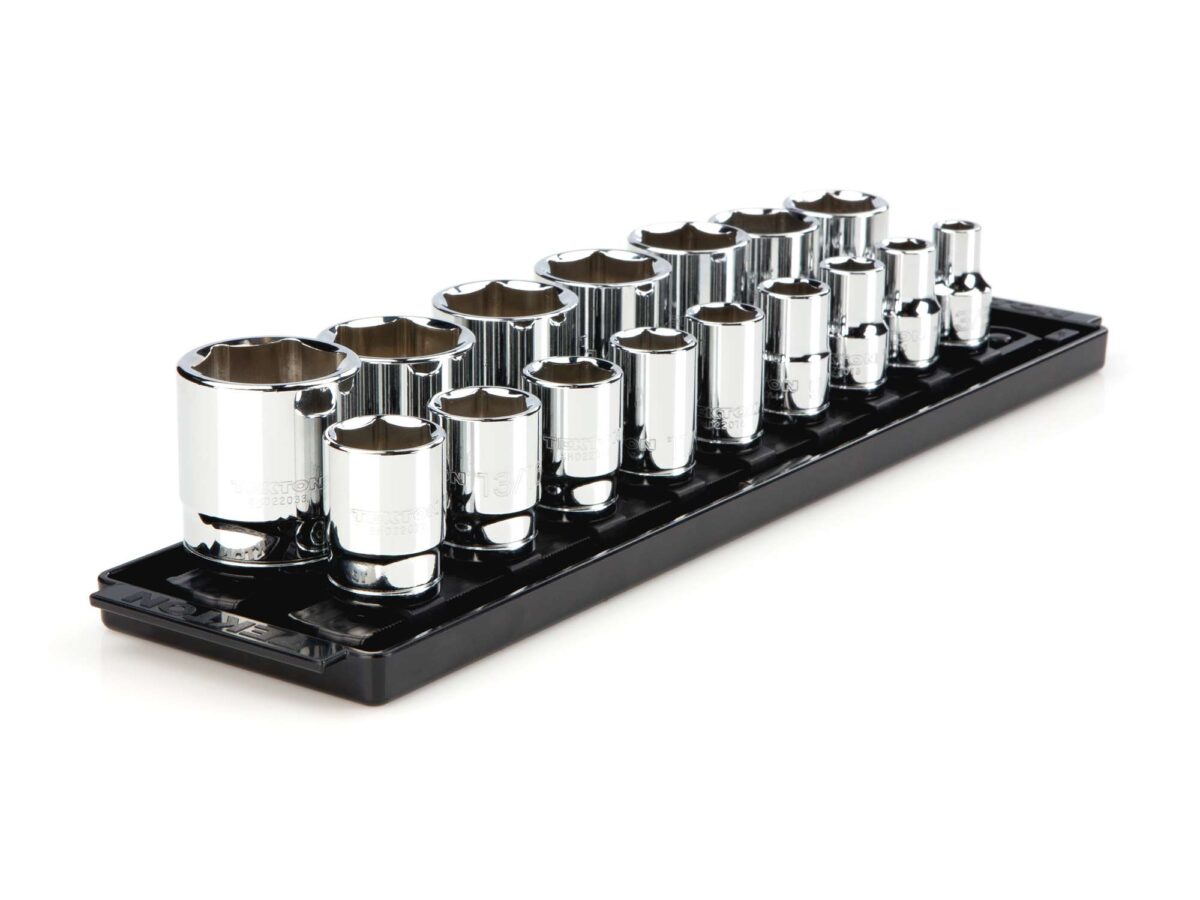 TEKTON 1/2 Inch Drive 6-Point Socket Set with Rails and Tray, 16-Piece (3/8 - 1-5/16 in.) | SHD92001 Main image