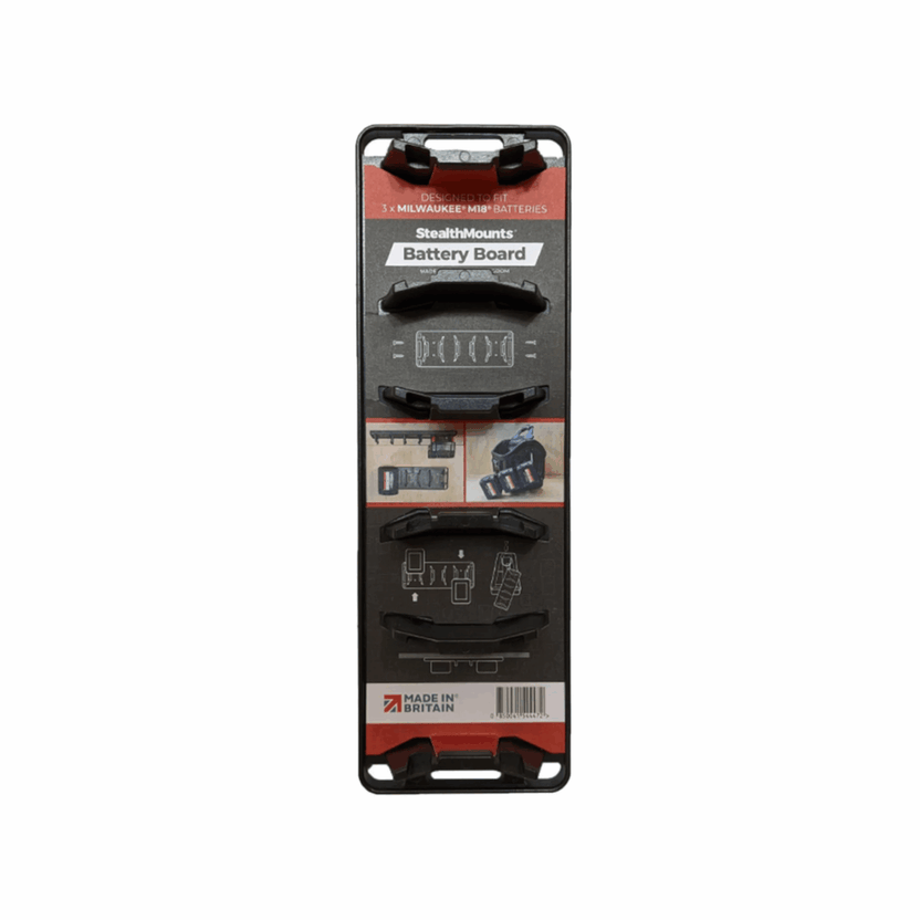 Magnetic Battery Board for Milwaukee M18 Cordless Power Tool Batteries by StealthMounts | Store, Organise & Transport | STRONG Injection-Moulded ABS Main image