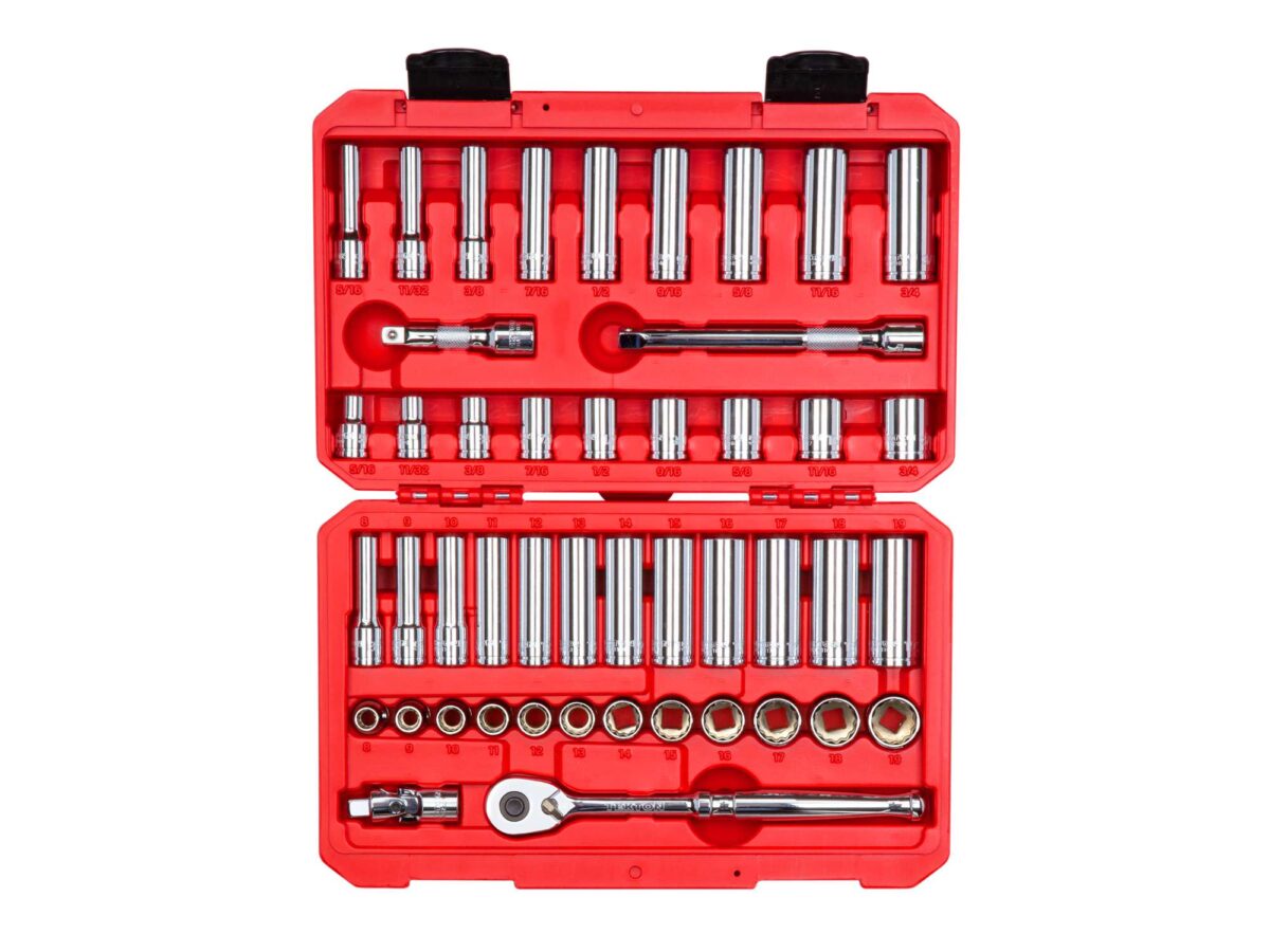 TEKTON 3/8 Inch Drive 12-Point Socket and Ratchet Set with Case, 46-Piece (5/16-3/4 in., 8-19 mm) | SKT15302